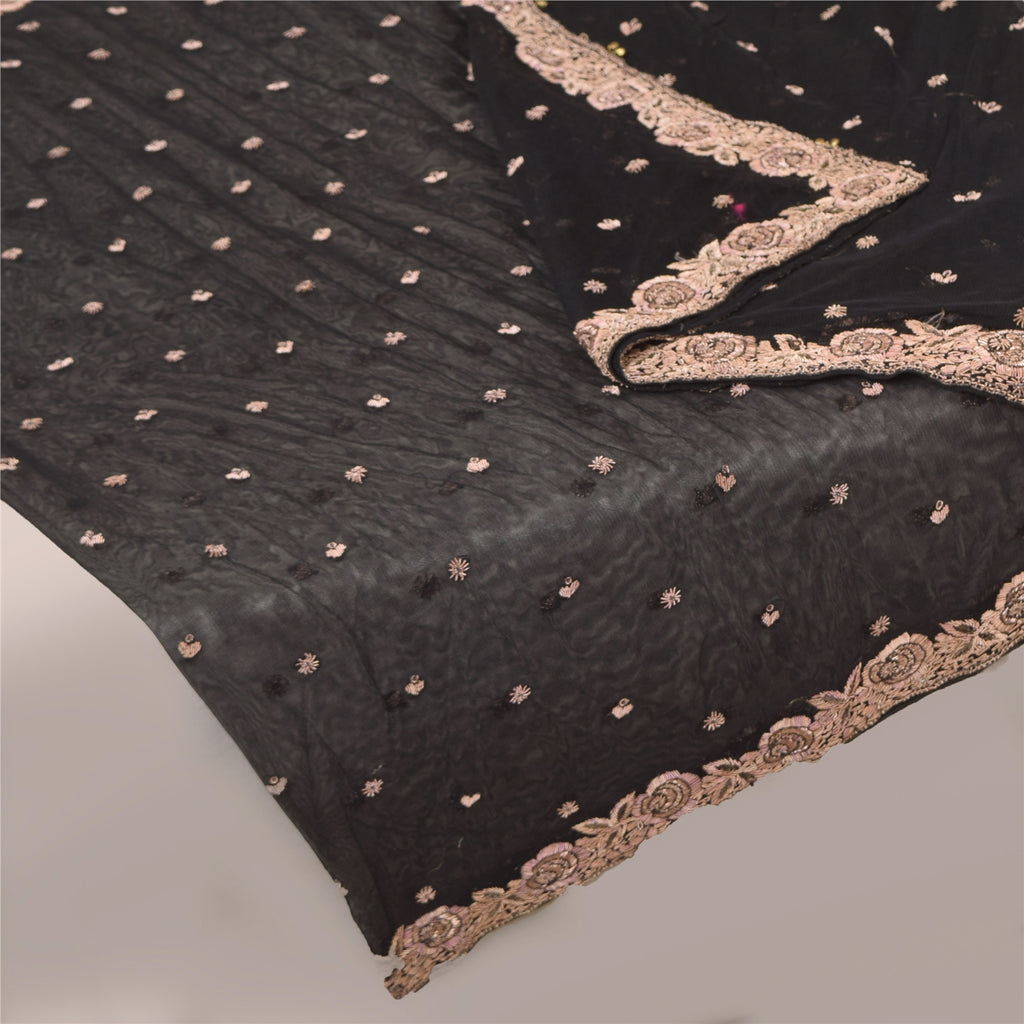 Sanskriti Vintage Black Dupatta Long Stole Net Hand Beaded Premium Wrap Scarves