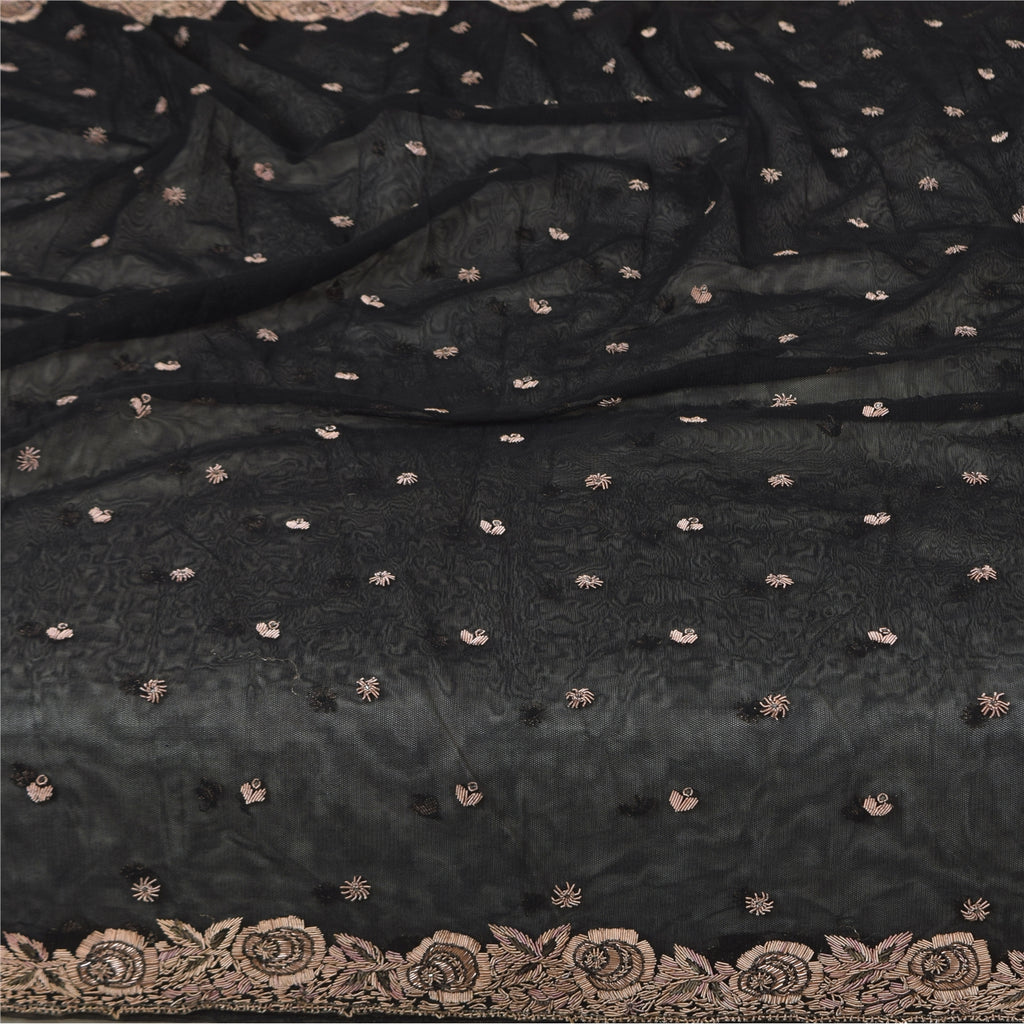 Sanskriti Vintage Black Dupatta Long Stole Net Hand Beaded Premium Wrap Scarves