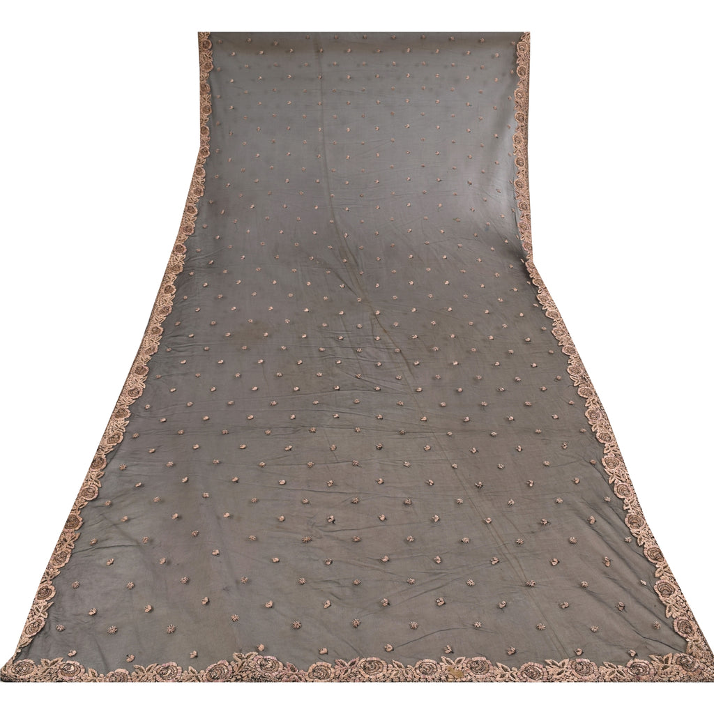 Sanskriti Vintage Black Dupatta Long Stole Net Hand Beaded Premium Wrap Scarves