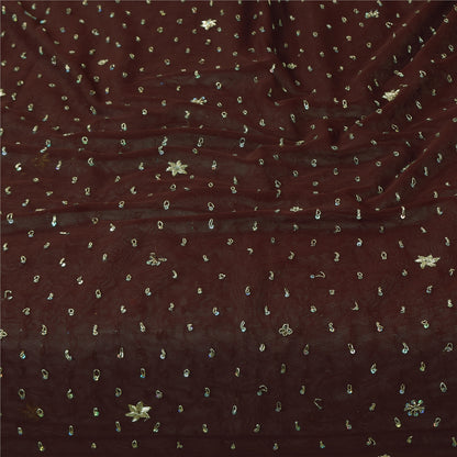 Sanskriti Vintage Indian Dark Brown Dupatta Long Stole Net Hand Beaded Wrap Veil