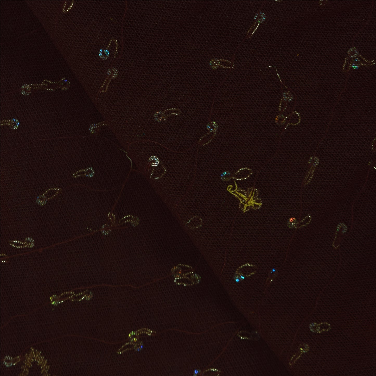 Sanskriti Vintage Indian Dark Brown Dupatta Long Stole Net Hand Beaded Wrap Veil