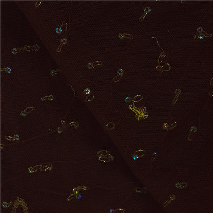 Sanskriti Vintage Indian Dark Brown Dupatta Long Stole Net Hand Beaded Wrap Veil