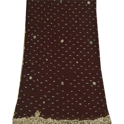 Sanskriti Vintage Indian Dark Brown Dupatta Long Stole Net Hand Beaded Wrap Veil