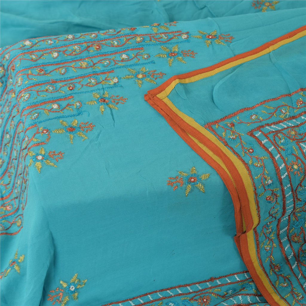 Sanskriti Vintage Light Blue Dupatta Long Stole Pure Georgette Hand Made Scarves
