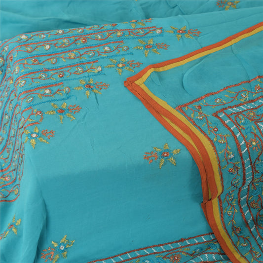 Sanskriti Vintage Light Blue Dupatta Long Stole Pure Georgette Hand Made Scarves