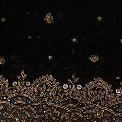 Sanskriti Vintage Ivory/Orange Dupatta Long Stole Pure Silk Hand Beaded Veil