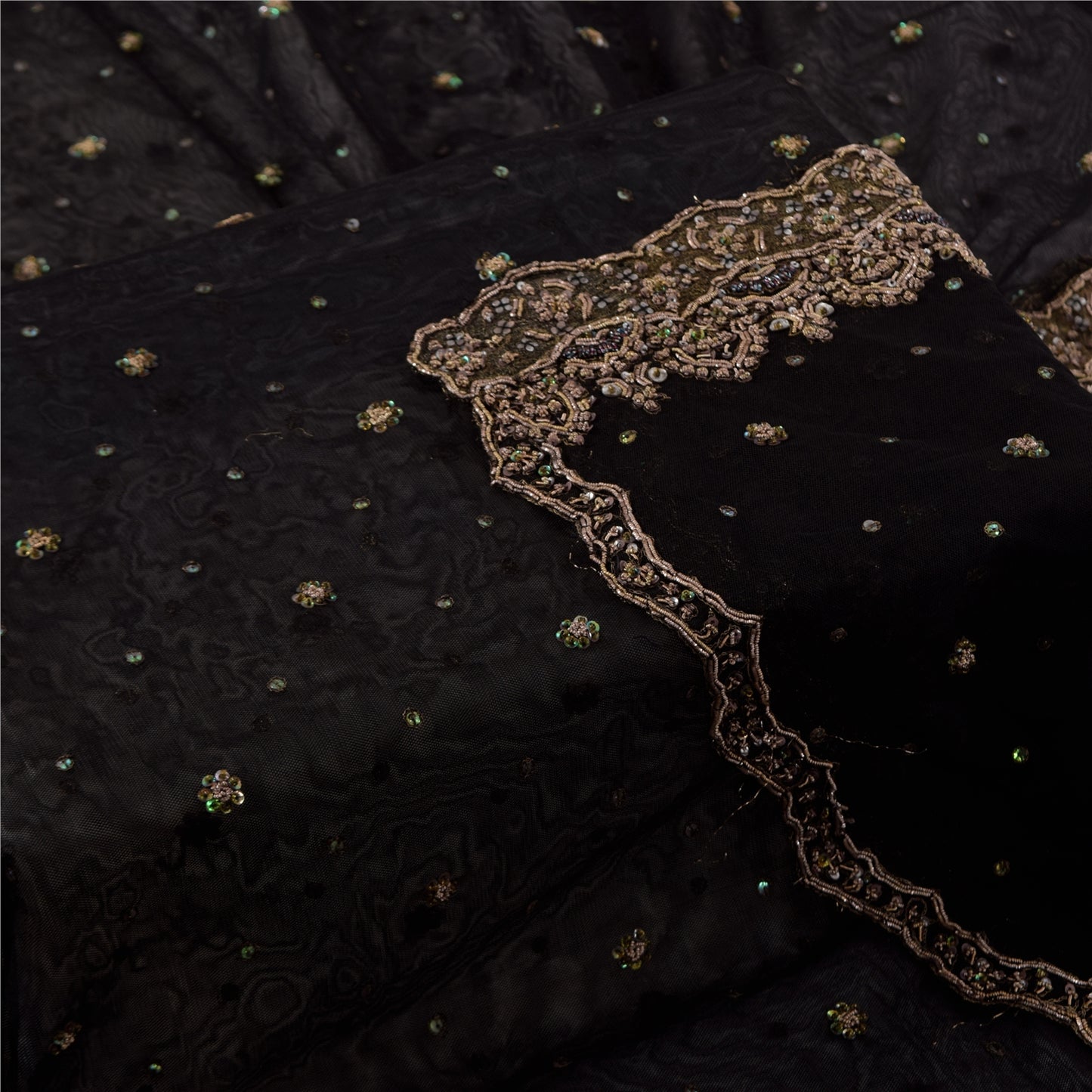 Sanskriti Vintage Ivory/Orange Dupatta Long Stole Pure Silk Hand Beaded Veil