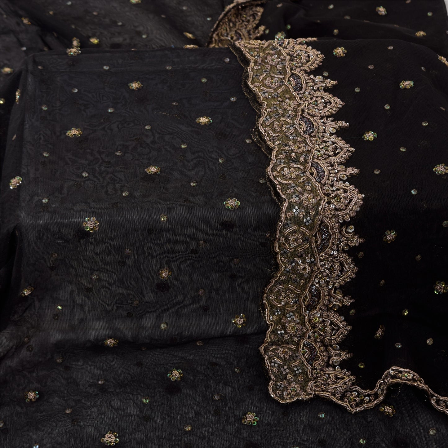 Sanskriti Vintage Ivory/Orange Dupatta Long Stole Pure Silk Hand Beaded Veil