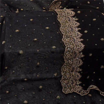 Sanskriti Vintage Ivory/Orange Dupatta Long Stole Pure Silk Hand Beaded Veil