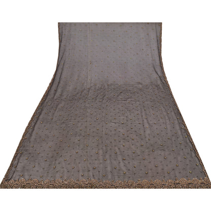 Sanskriti Vintage Ivory/Orange Dupatta Long Stole Pure Silk Hand Beaded Veil