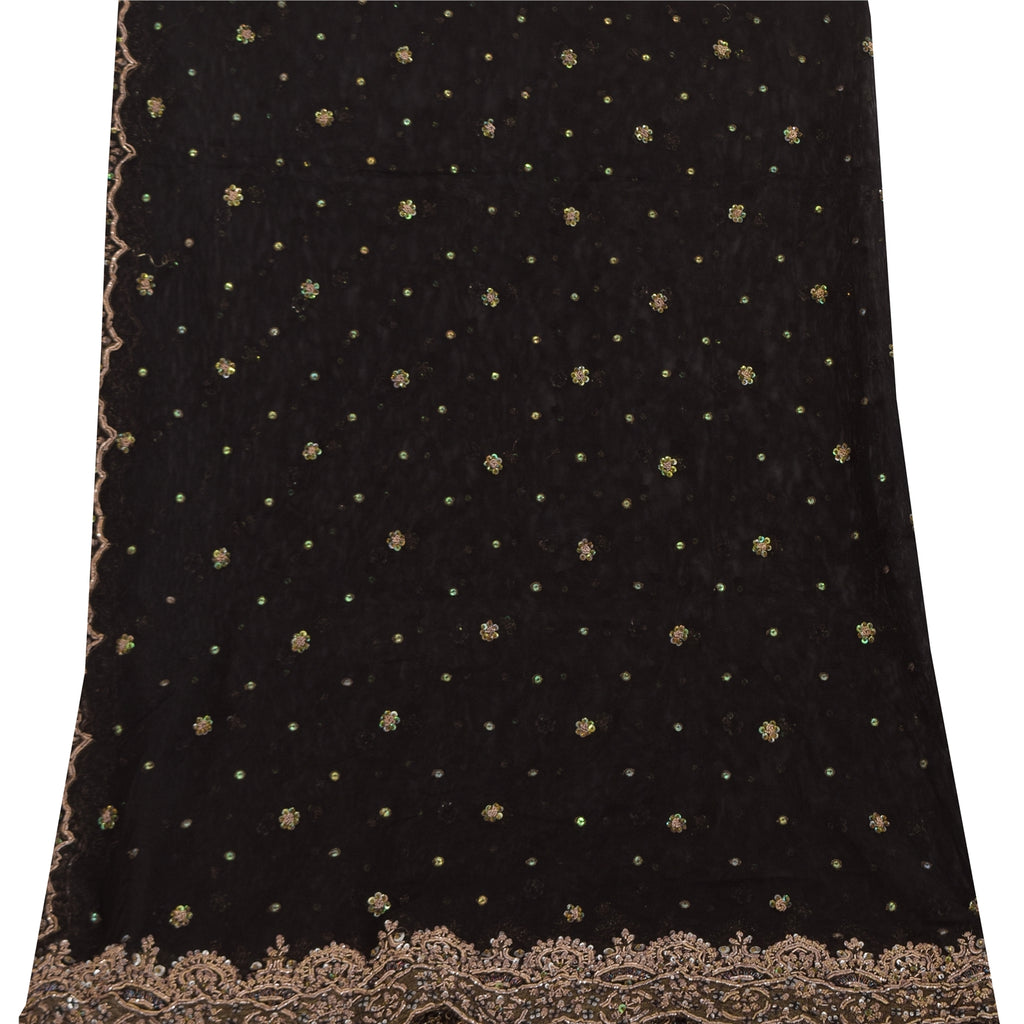 Sanskriti Vintage Ivory/Orange Dupatta Long Stole Pure Silk Hand Beaded Veil