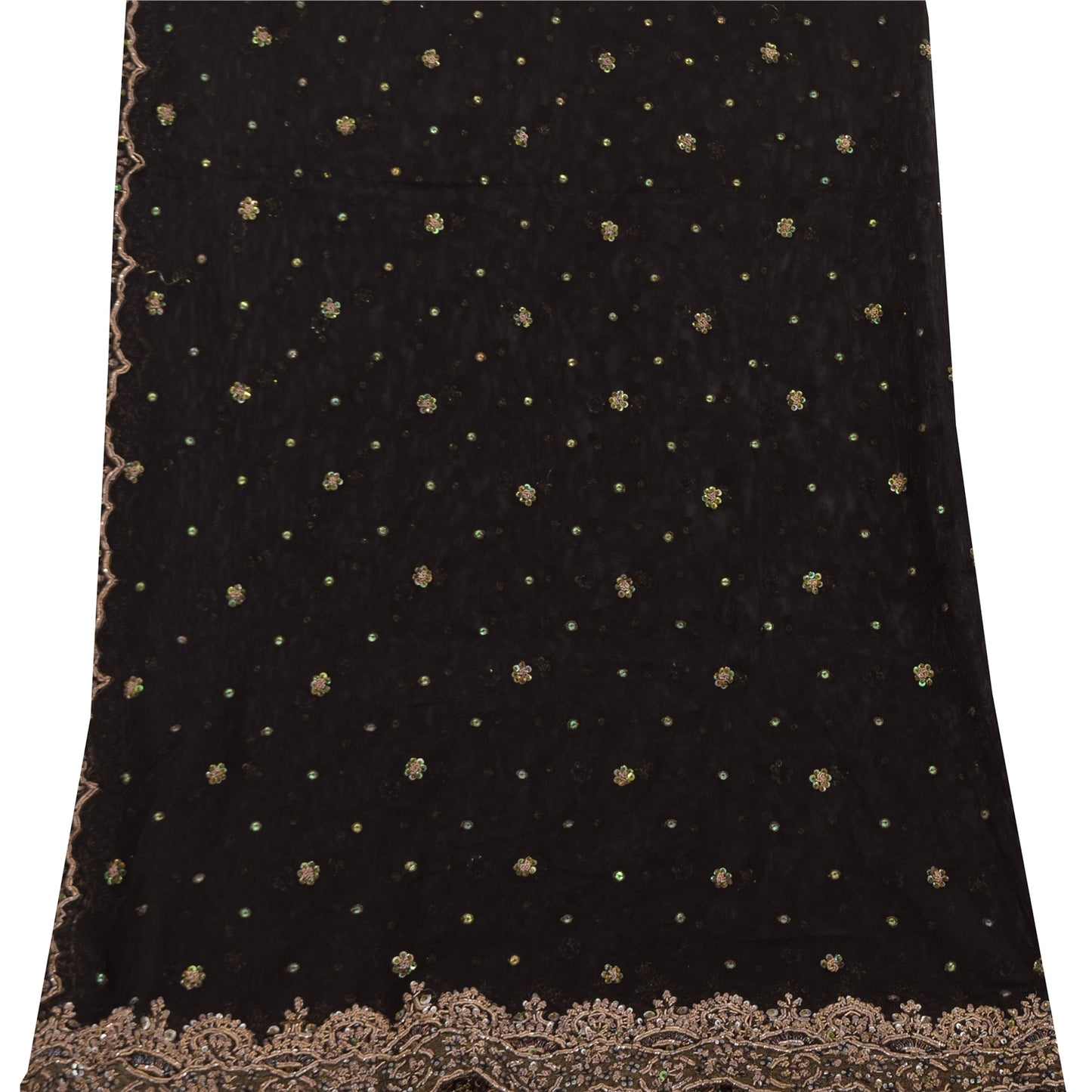 Sanskriti Vintage Ivory/Orange Dupatta Long Stole Pure Silk Hand Beaded Veil