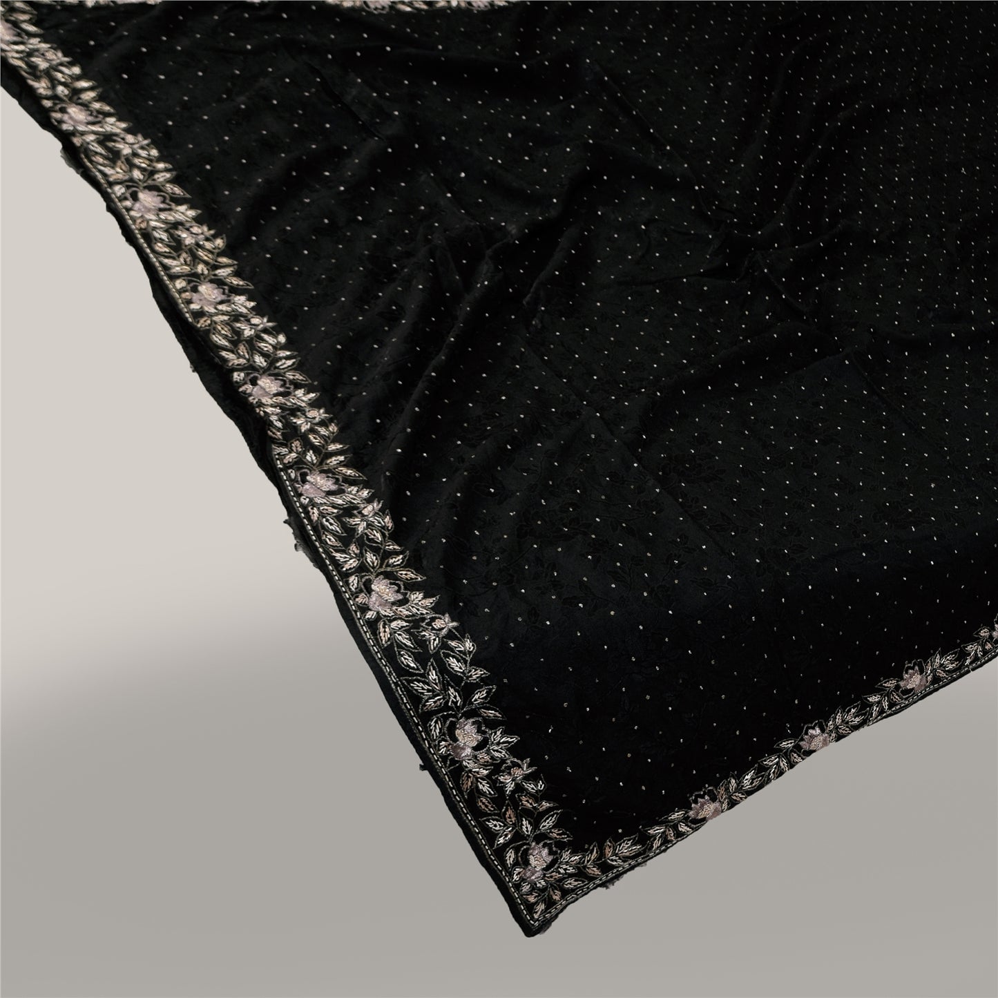 Sanskriti Vintage Black Dupatta Long Stole Cotton Silk Hand Beaded Ethnic Veil