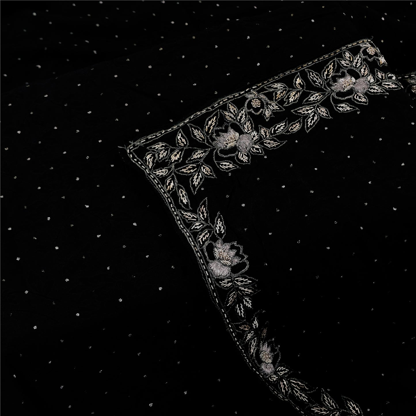 Sanskriti Vintage Black Dupatta Long Stole Cotton Silk Hand Beaded Ethnic Veil