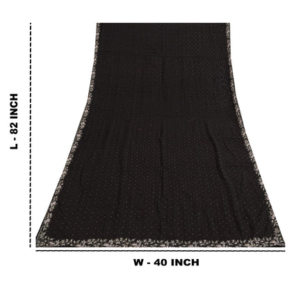 Sanskriti Vintage Black Dupatta Long Stole Cotton Silk Hand Beaded Ethnic Veil