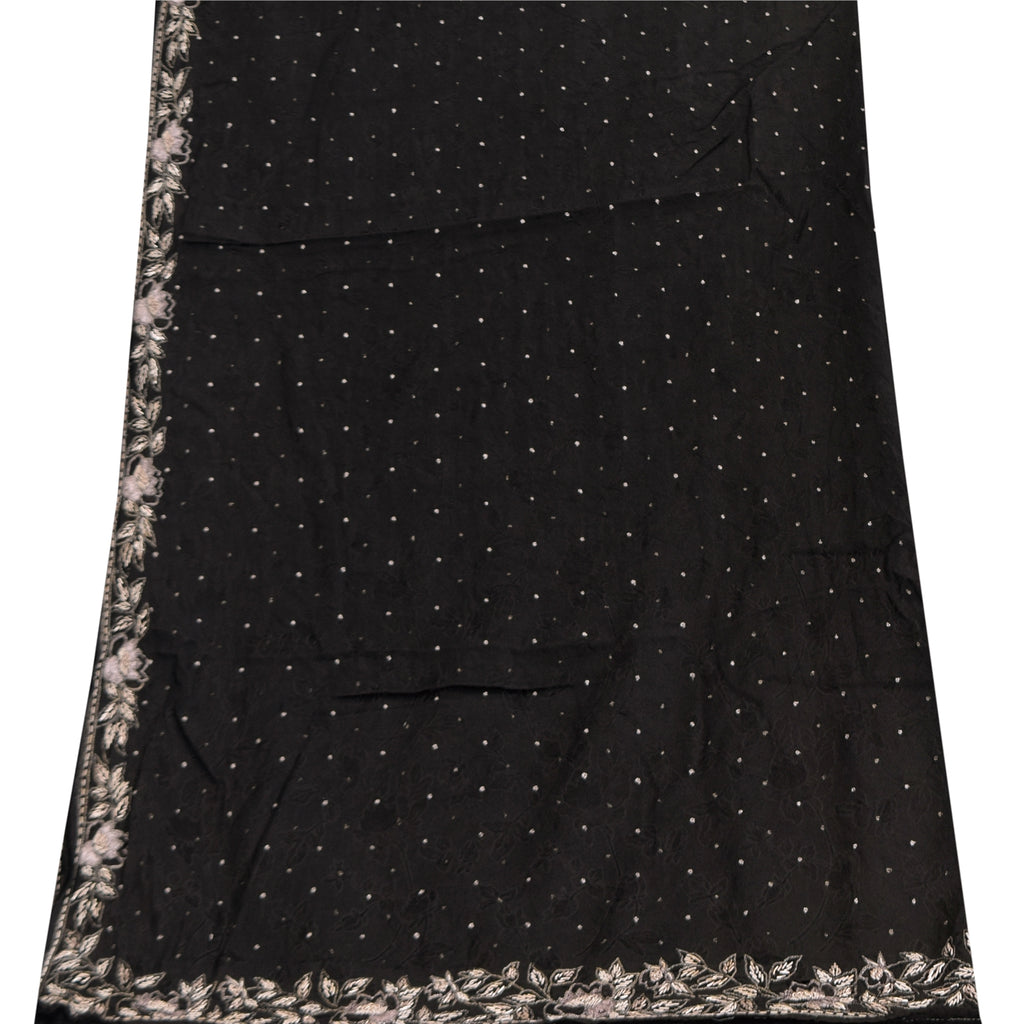 Sanskriti Vintage Black Dupatta Long Stole Cotton Silk Hand Beaded Ethnic Veil