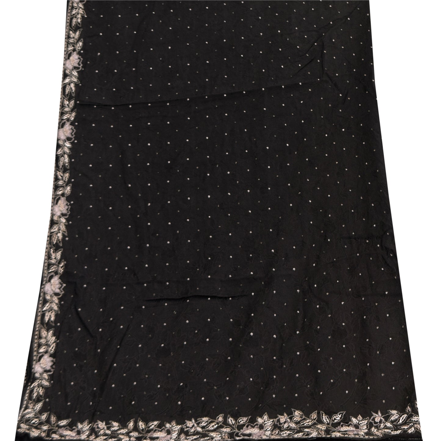 Sanskriti Vintage Black Dupatta Long Stole Cotton Silk Hand Beaded Ethnic Veil