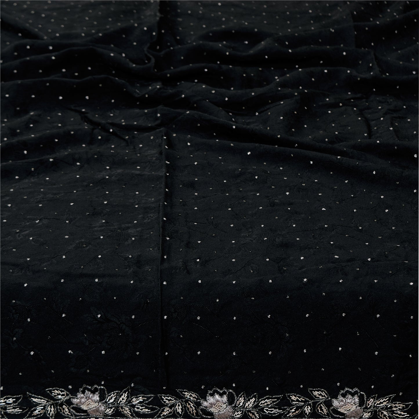 Sanskriti Vintage Black Dupatta Long Stole Cotton Silk Hand Beaded Ethnic Veil