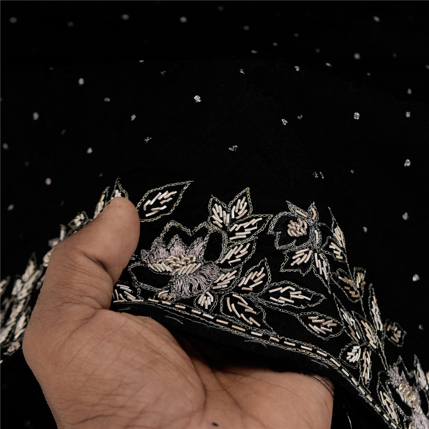 Sanskriti Vintage Black Dupatta Long Stole Cotton Silk Hand Beaded Ethnic Veil