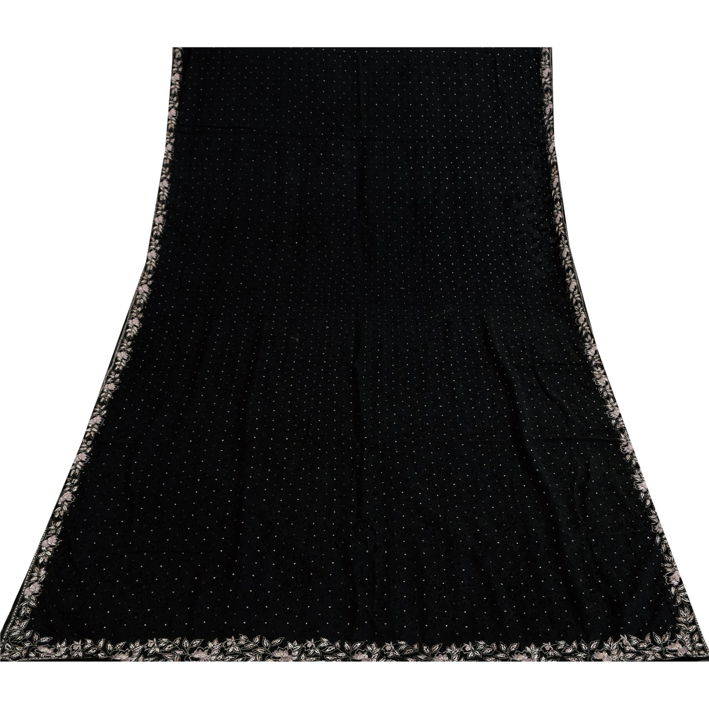 Sanskriti Vintage Black Dupatta Long Stole Cotton Silk Hand Beaded Ethnic Veil