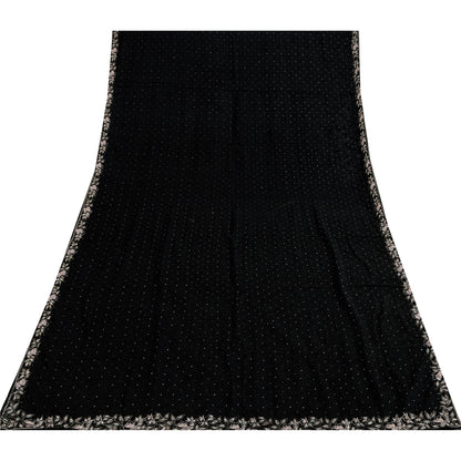 Sanskriti Vintage Black Dupatta Long Stole Cotton Silk Hand Beaded Ethnic Veil