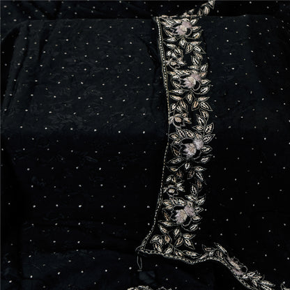 Sanskriti Vintage Black Dupatta Long Stole Cotton Silk Hand Beaded Ethnic Veil