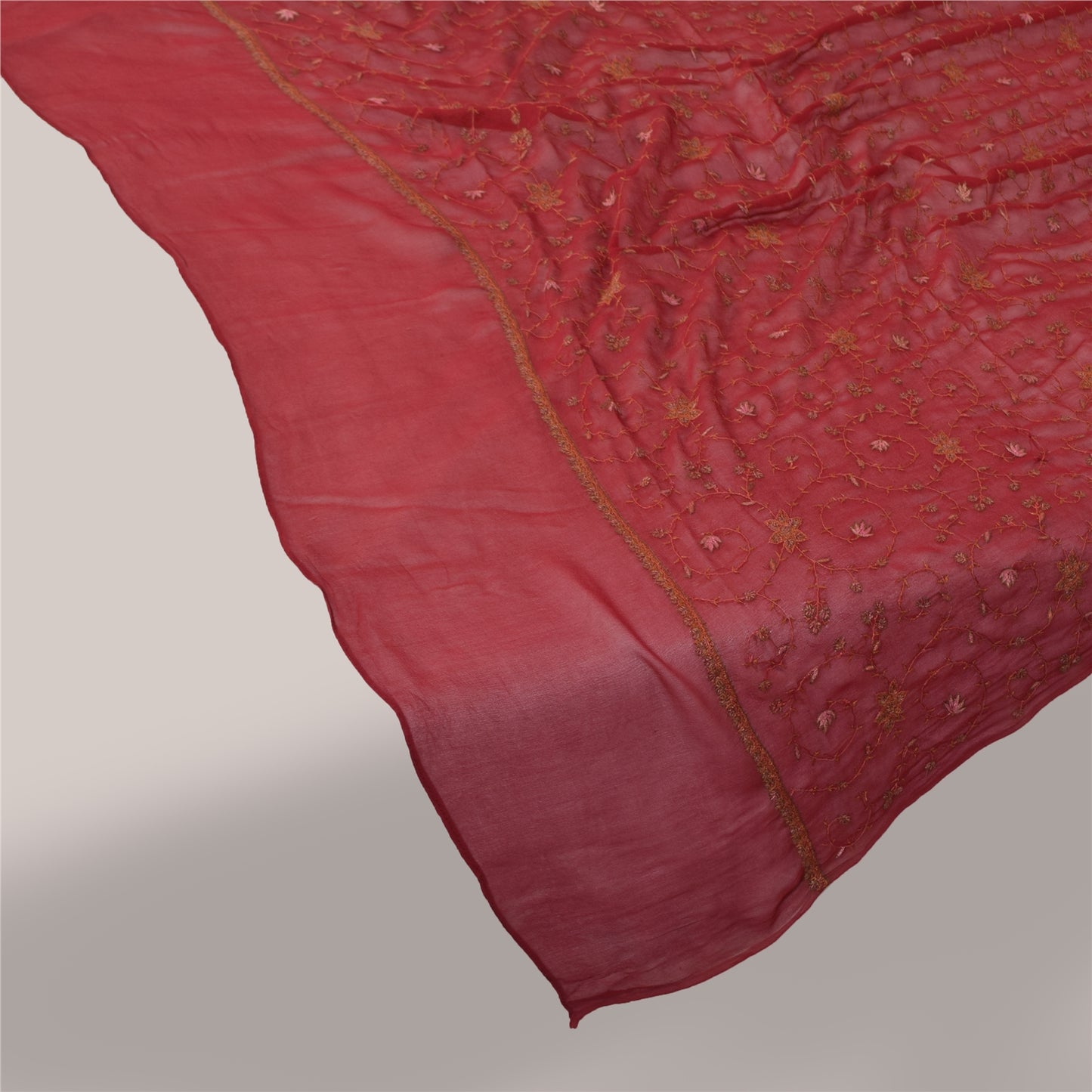 Sanskriti Vintage Red Pure Georgette Silk Dupatta Long Stole Embroidered Veil Home Decor, Sewing, Upcycling, DIY Projects, Crafting