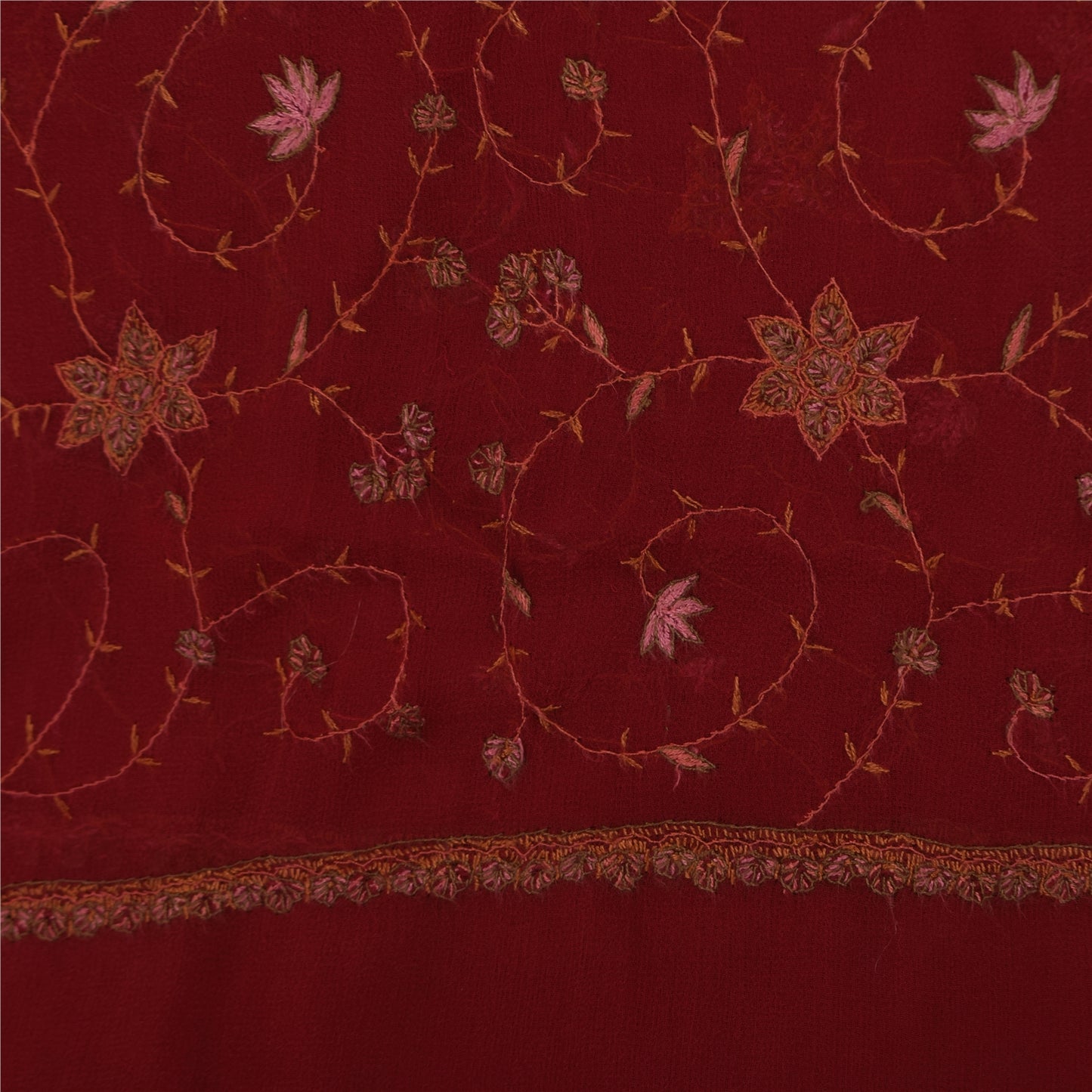 Sanskriti Vintage Red Pure Georgette Silk Dupatta Long Stole Embroidered Veil Home Decor, Sewing, Upcycling, DIY Projects, Crafting