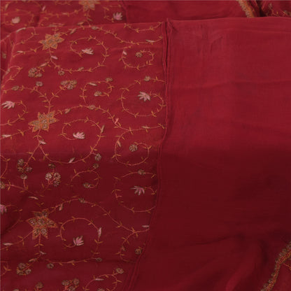 Sanskriti Vintage Red Pure Georgette Silk Dupatta Long Stole Embroidered Veil Home Decor, Sewing, Upcycling, DIY Projects, Crafting