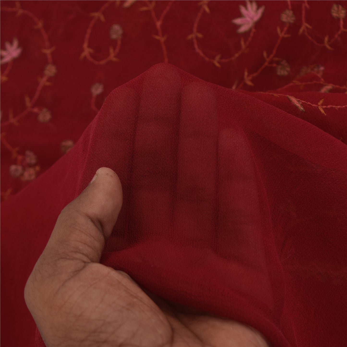 Sanskriti Vintage Red Pure Georgette Silk Dupatta Long Stole Embroidered Veil Home Decor, Sewing, Upcycling, DIY Projects, Crafting