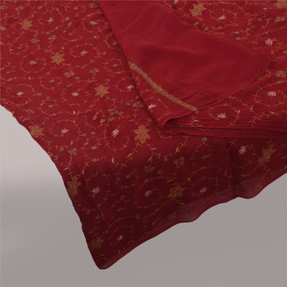 Sanskriti Vintage Red Pure Georgette Silk Dupatta Long Stole Embroidered Veil Home Decor, Sewing, Upcycling, DIY Projects, Crafting