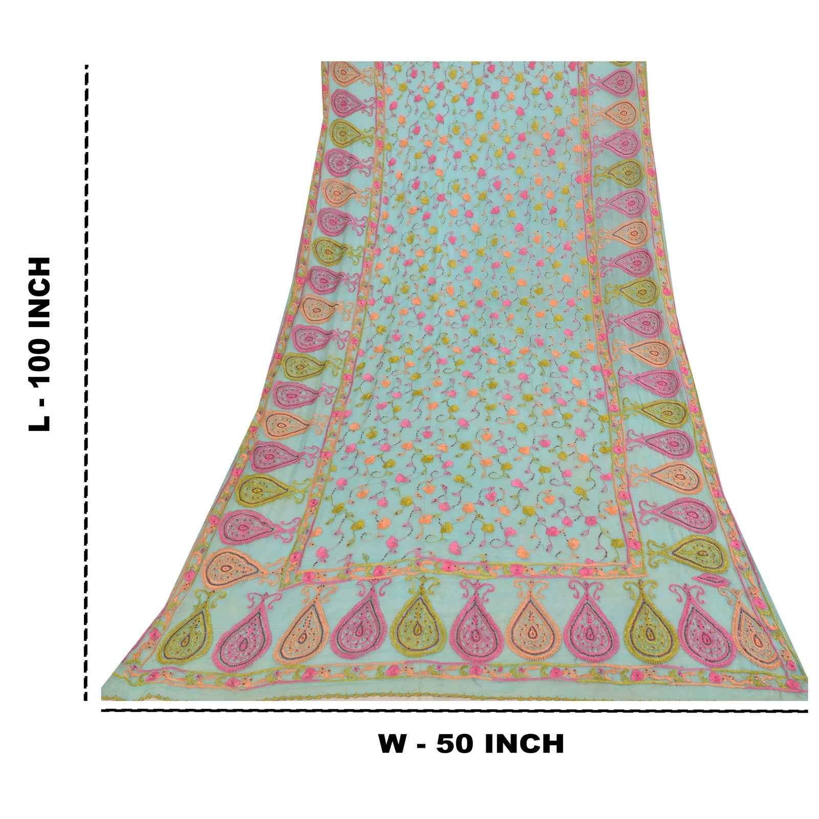 Sanskriti Vintage Blue Dupatta Long Stole Pure Chiffon Hand Embroidered Scarves