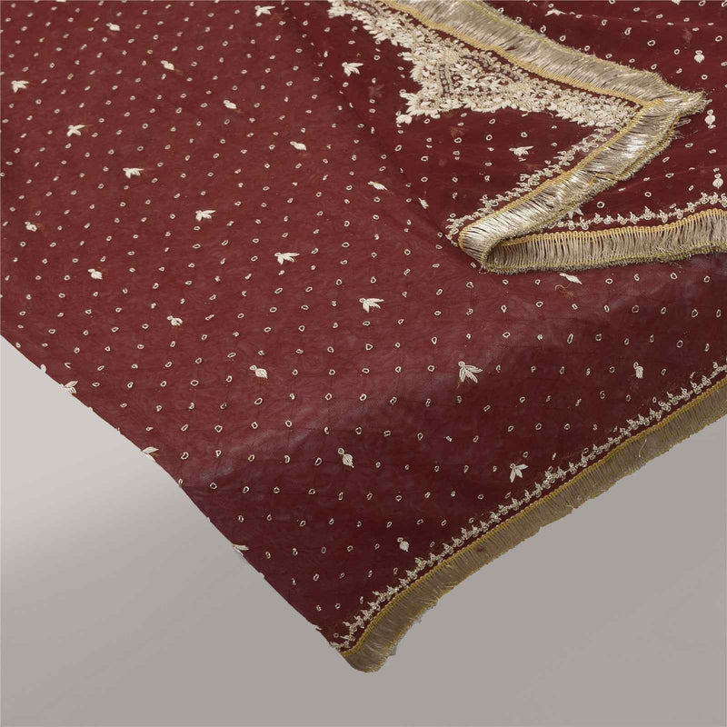 Sanskriti Vintage Red Dupatta Long Stole Net Mesh Hand Beaded Premium Wrap Veil