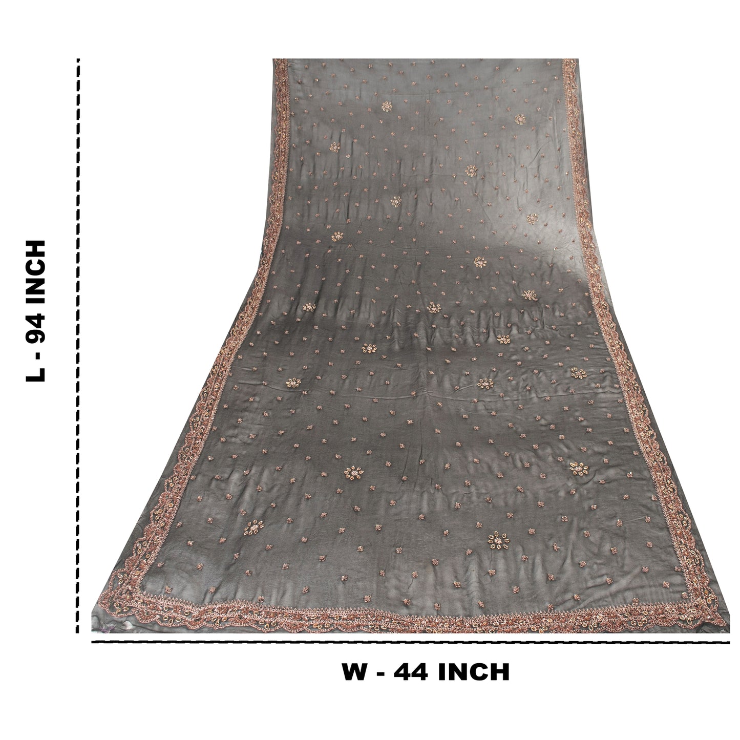 Sanskriti Vintage Dupatta Pure Georgette Black Hand Beaded Zardozi Dabka Stole