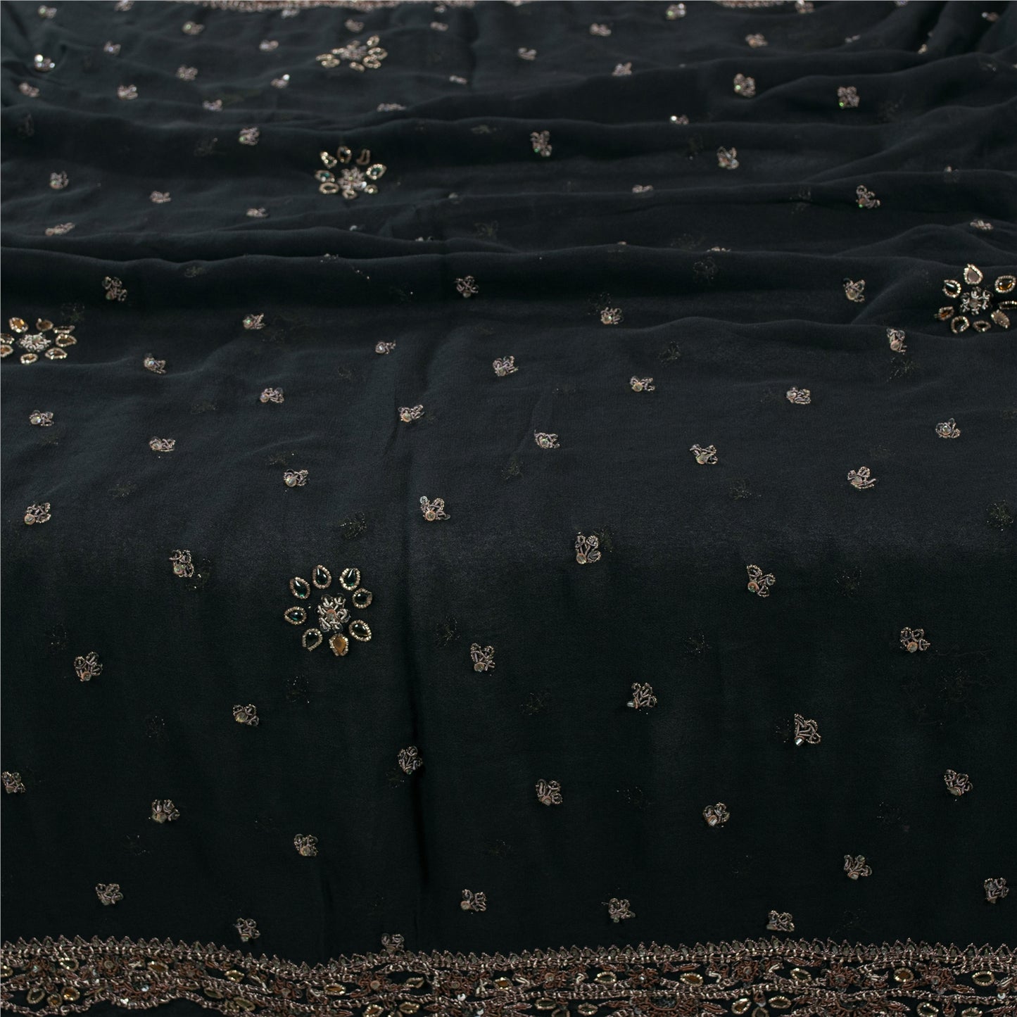 Sanskriti Vintage Dupatta Pure Georgette Black Hand Beaded Zardozi Dabka Stole