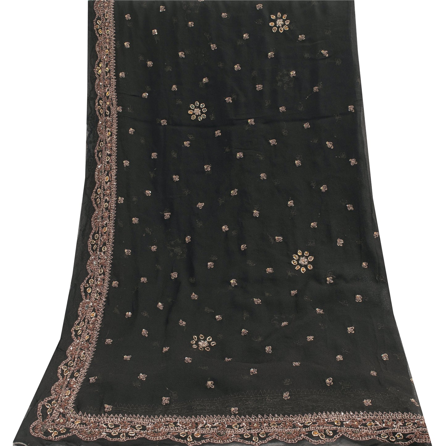 Sanskriti Vintage Dupatta Pure Georgette Black Hand Beaded Zardozi Dabka Stole