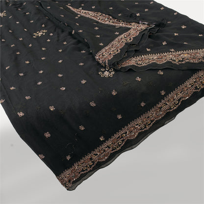 Sanskriti Vintage Dupatta Pure Georgette Black Hand Beaded Zardozi Dabka Stole