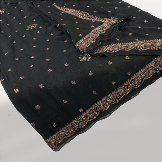 Sanskriti Vintage Dupatta Pure Georgette Black Hand Beaded Zardozi Dabka Stole