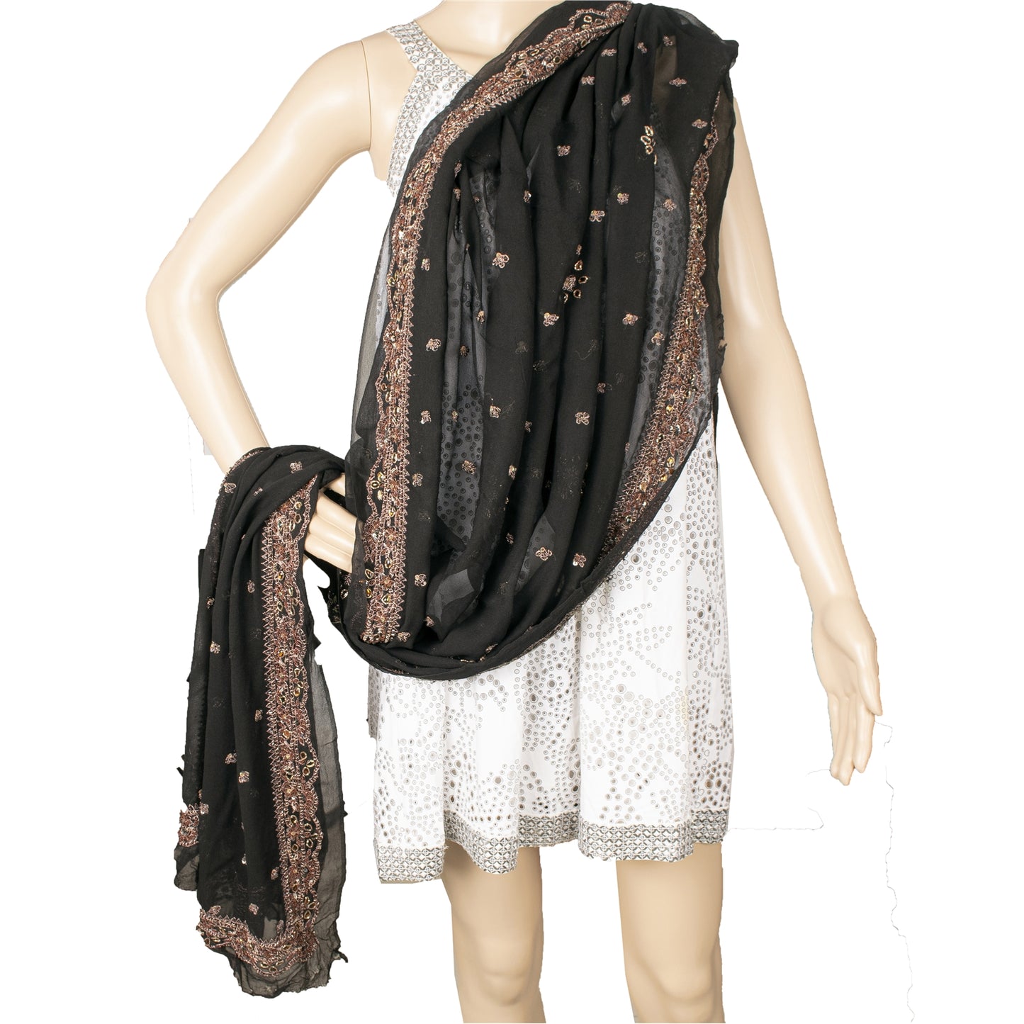 Sanskriti Vintage Dupatta Pure Georgette Black Hand Beaded Zardozi Dabka Stole
