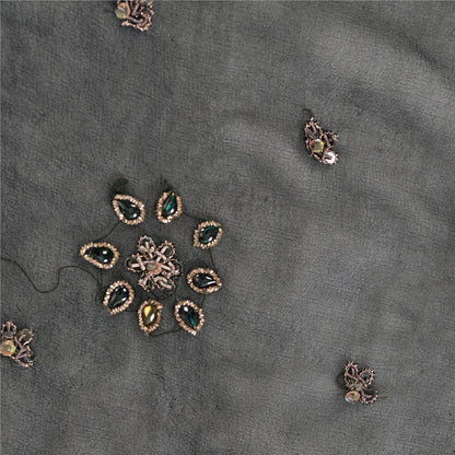 Sanskriti Vintage Dupatta Pure Georgette Black Hand Beaded Zardozi Dabka Stole