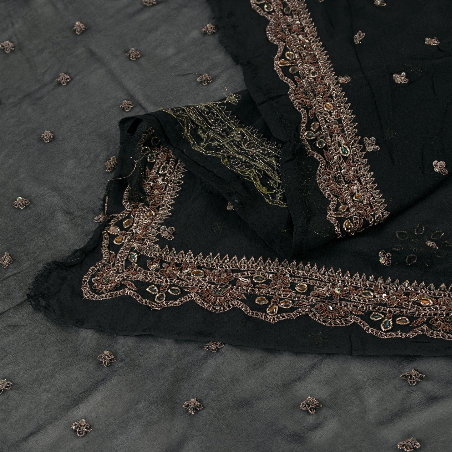 Sanskriti Vintage Dupatta Pure Georgette Black Hand Beaded Zardozi Dabka Stole