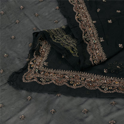 Sanskriti Vintage Dupatta Pure Georgette Black Hand Beaded Zardozi Dabka Stole