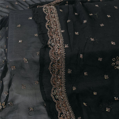 Sanskriti Vintage Dupatta Pure Georgette Black Hand Beaded Zardozi Dabka Stole