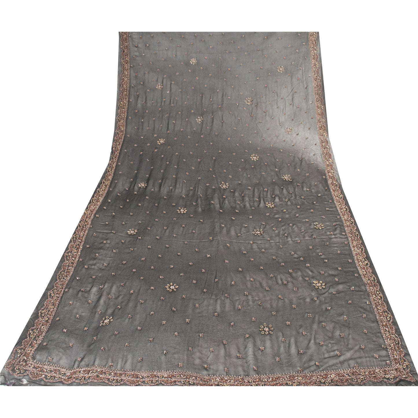 Sanskriti Vintage Dupatta Pure Georgette Black Hand Beaded Zardozi Dabka Stole