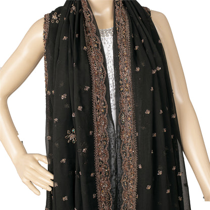 Sanskriti Vintage Dupatta Pure Georgette Black Hand Beaded Zardozi Dabka Stole