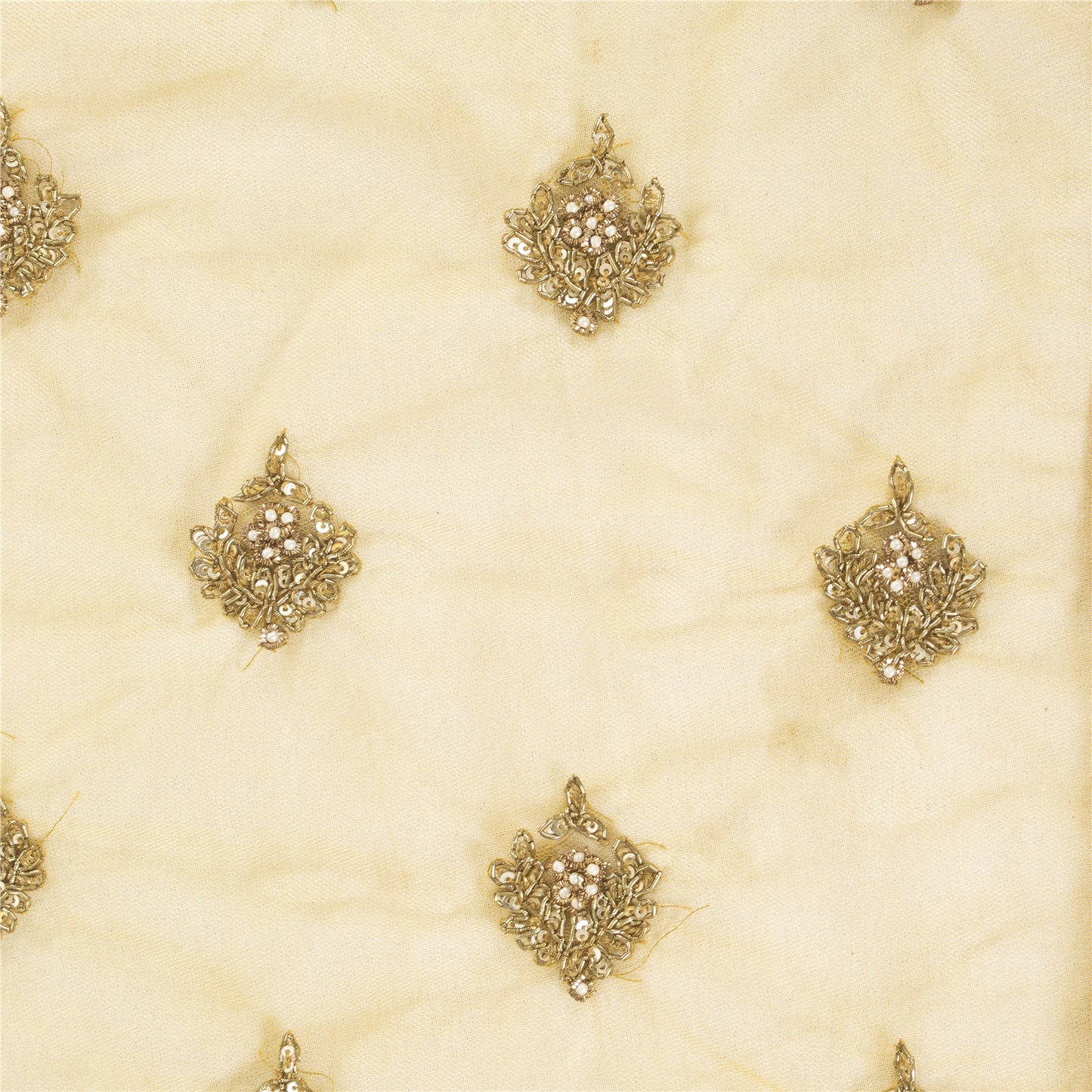 Sanskriti Vintage Dupatta/Stole Net Mesh Yellow Hand Beaded Zardozi Scarves Veil