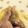 Sanskriti Vintage Dupatta/Stole Net Mesh Yellow Hand Beaded Zardozi Scarves Veil