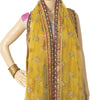Sanskriti Vintage Dupatta/Stole Net Mesh Yellow Hand Beaded Zardozi Scarves Veil