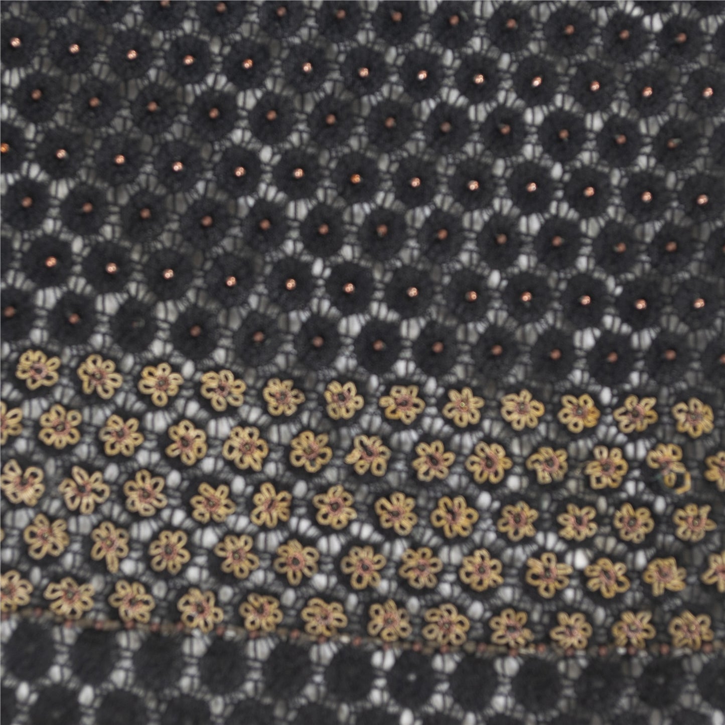 Sanskriti Vintage Dupatta/Stole Net Mesh Black Hand Beaded Zardozi Scarves Veil