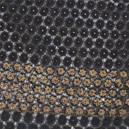 Sanskriti Vintage Dupatta/Stole Net Mesh Black Hand Beaded Zardozi Scarves Veil